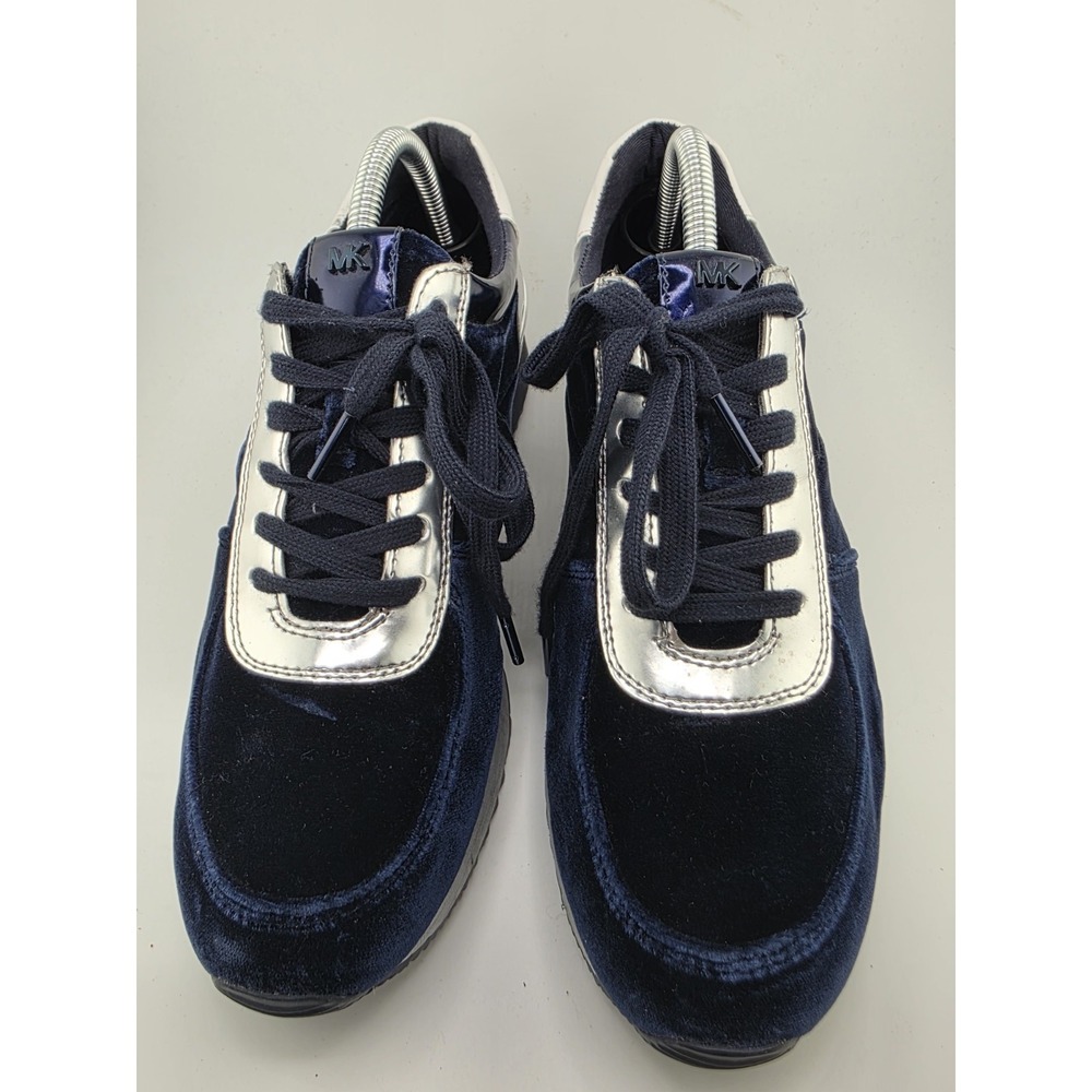 Michael Kors Velvet Sneakers Blue Silver Lace Up Women's Size 9.5 Casual Shoe - Picture 3 of 14